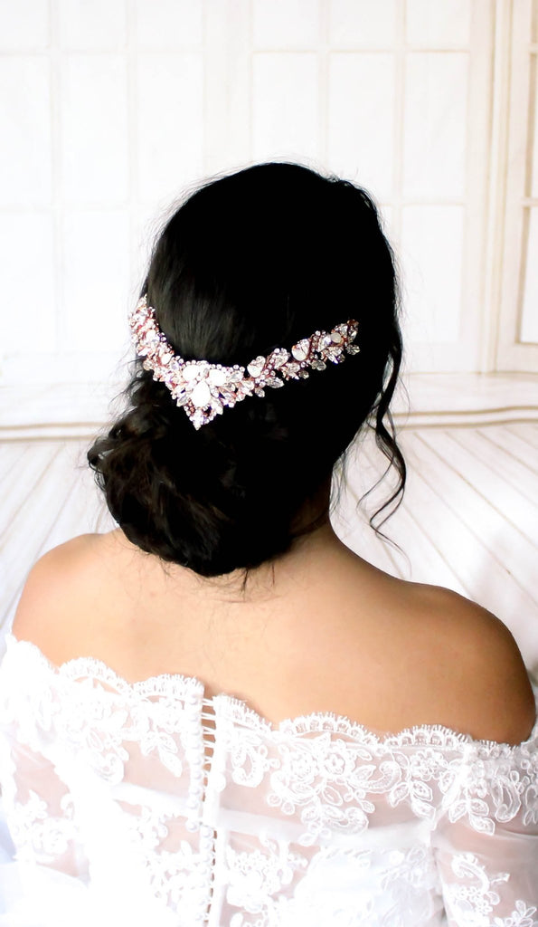 Rose gold Bridal tiara with white opal crystals - CASSANDRA - Treasures by Agnes