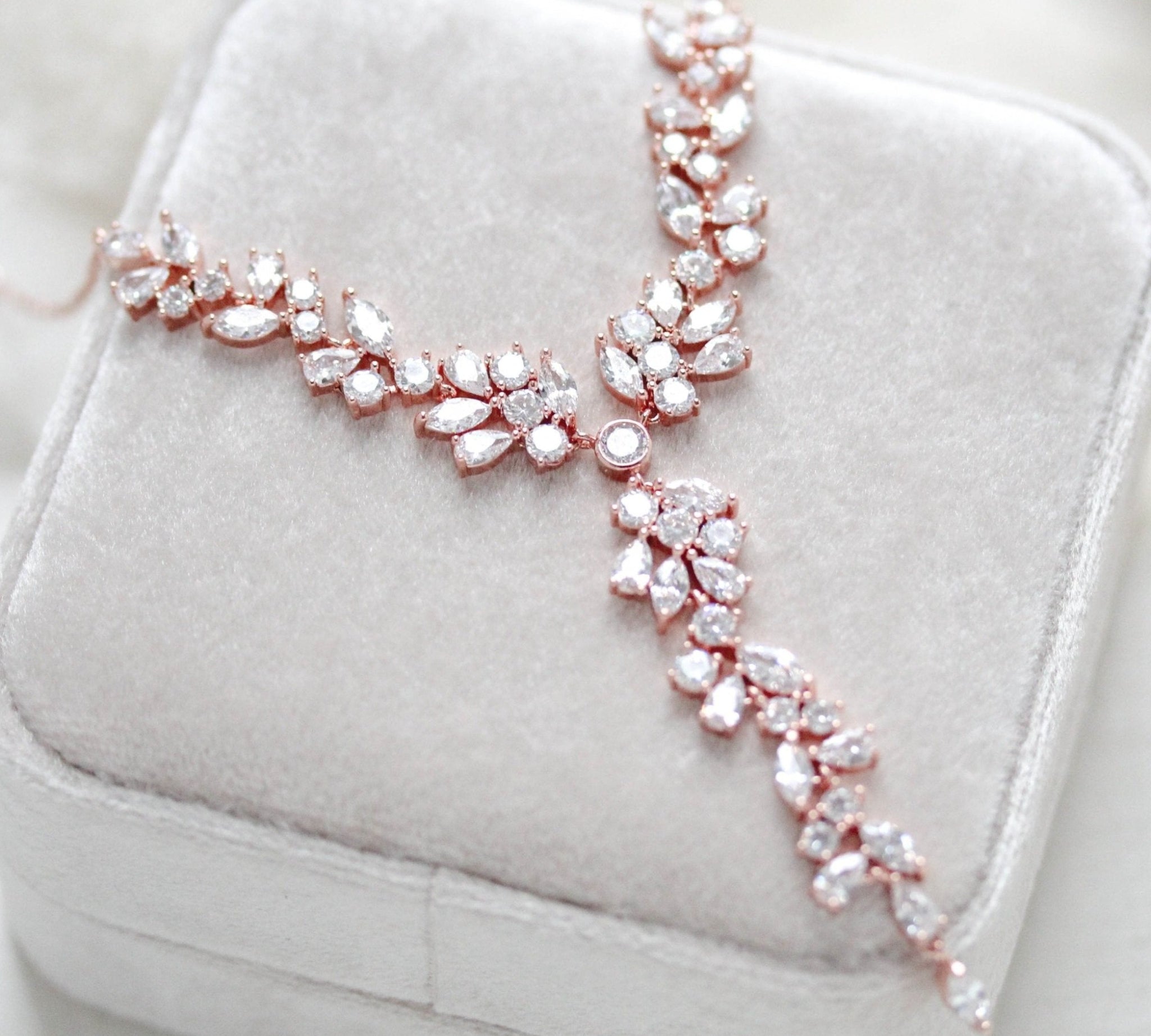 Rose gold Bridal Y necklace - JAMIE - Treasures by Agnes