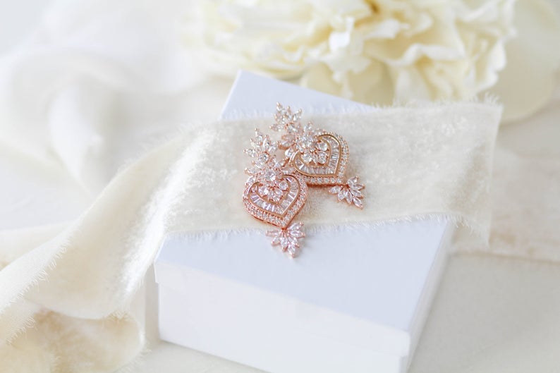 Rose gold chandelier earrings for bride - EMMA - Treasures by Agnes