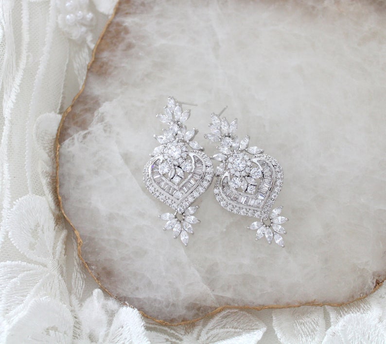 Rose gold chandelier earrings for bride - EMMA - Treasures by Agnes