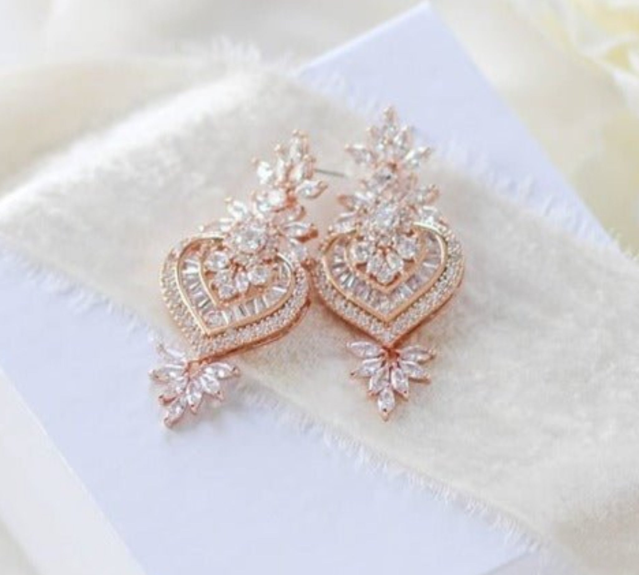 Rose gold chandelier earrings for bride - EMMA - Treasures by Agnes