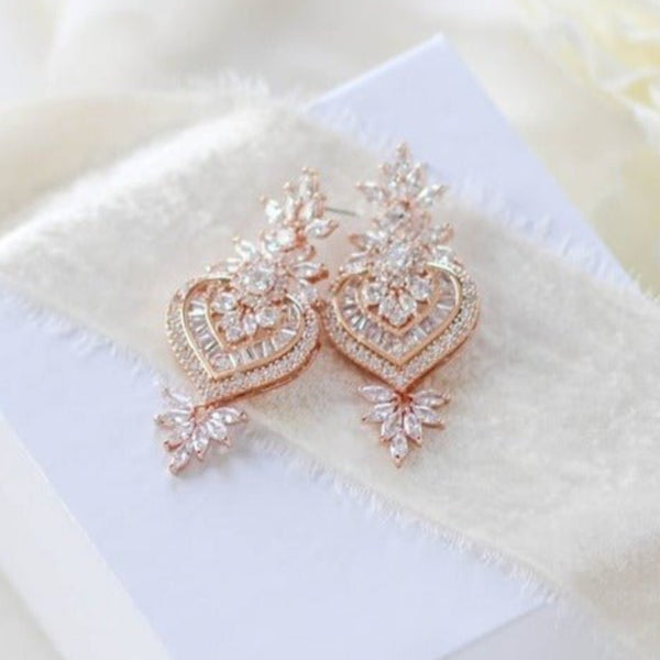 Rose gold chandelier earrings for bride - EMMA - Treasures by Agnes