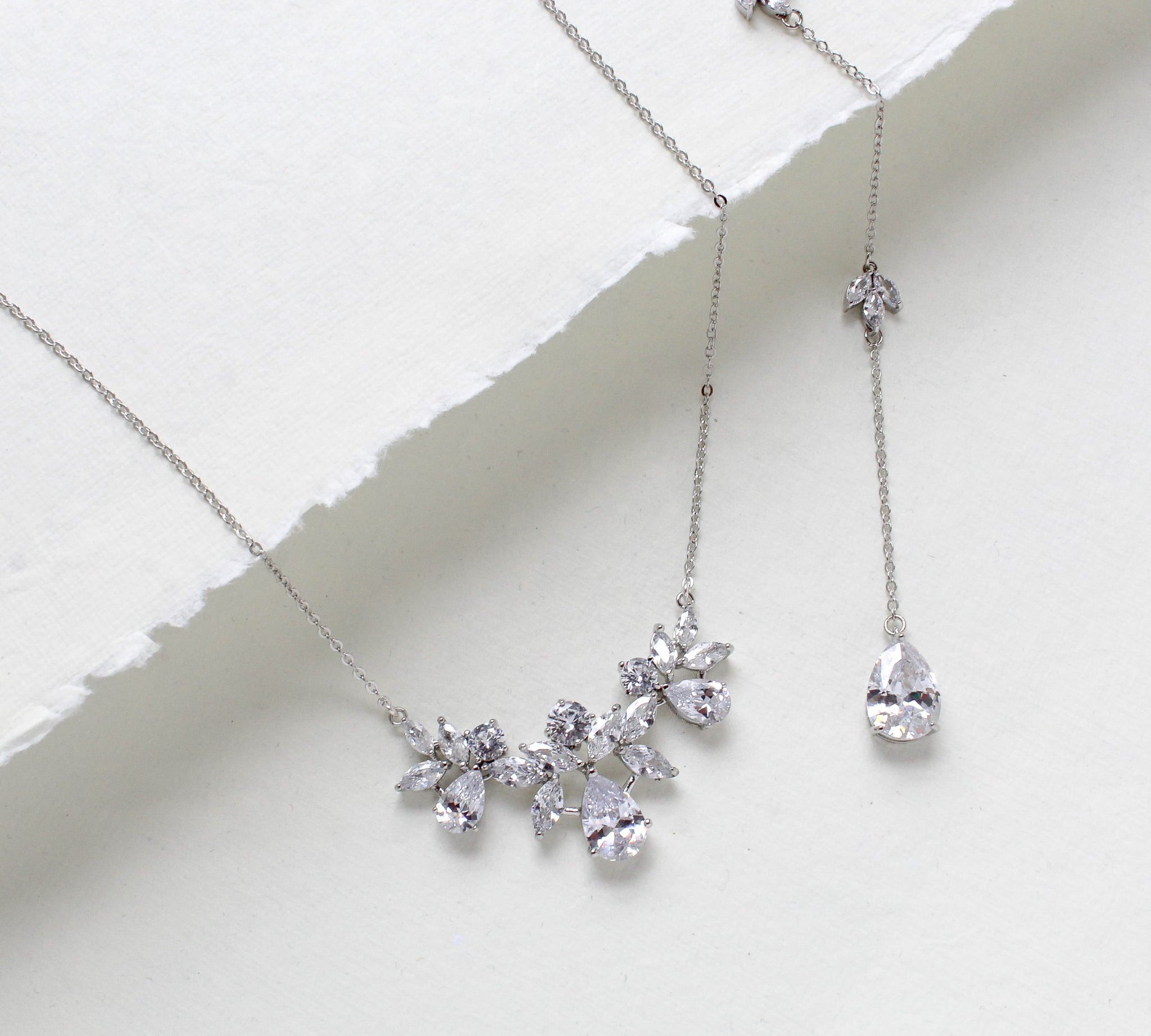 Rose gold Crystal Bridal Backdrop necklace set - AUBREE - Treasures by Agnes