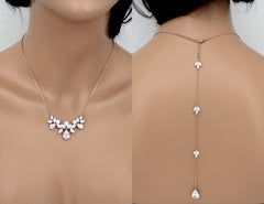 Rose gold Crystal Bridal Backdrop necklace set - TALIA - Treasures by Agnes