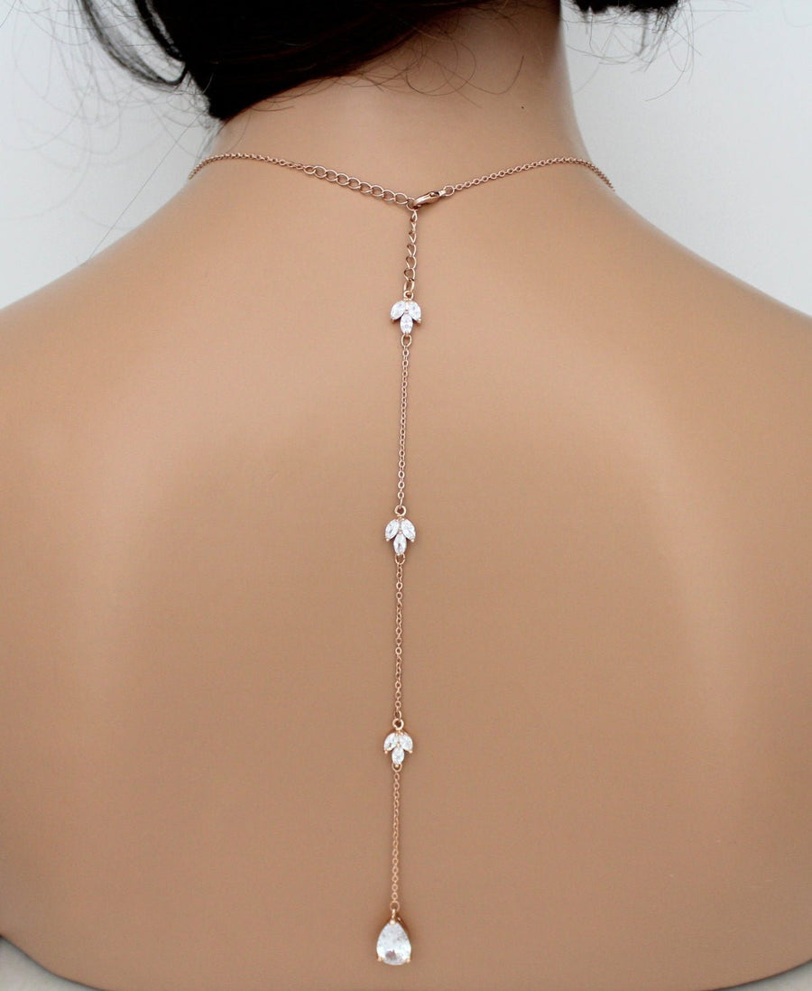Rose gold Crystal Bridal Backdrop necklace set - TALIA - Treasures by Agnes