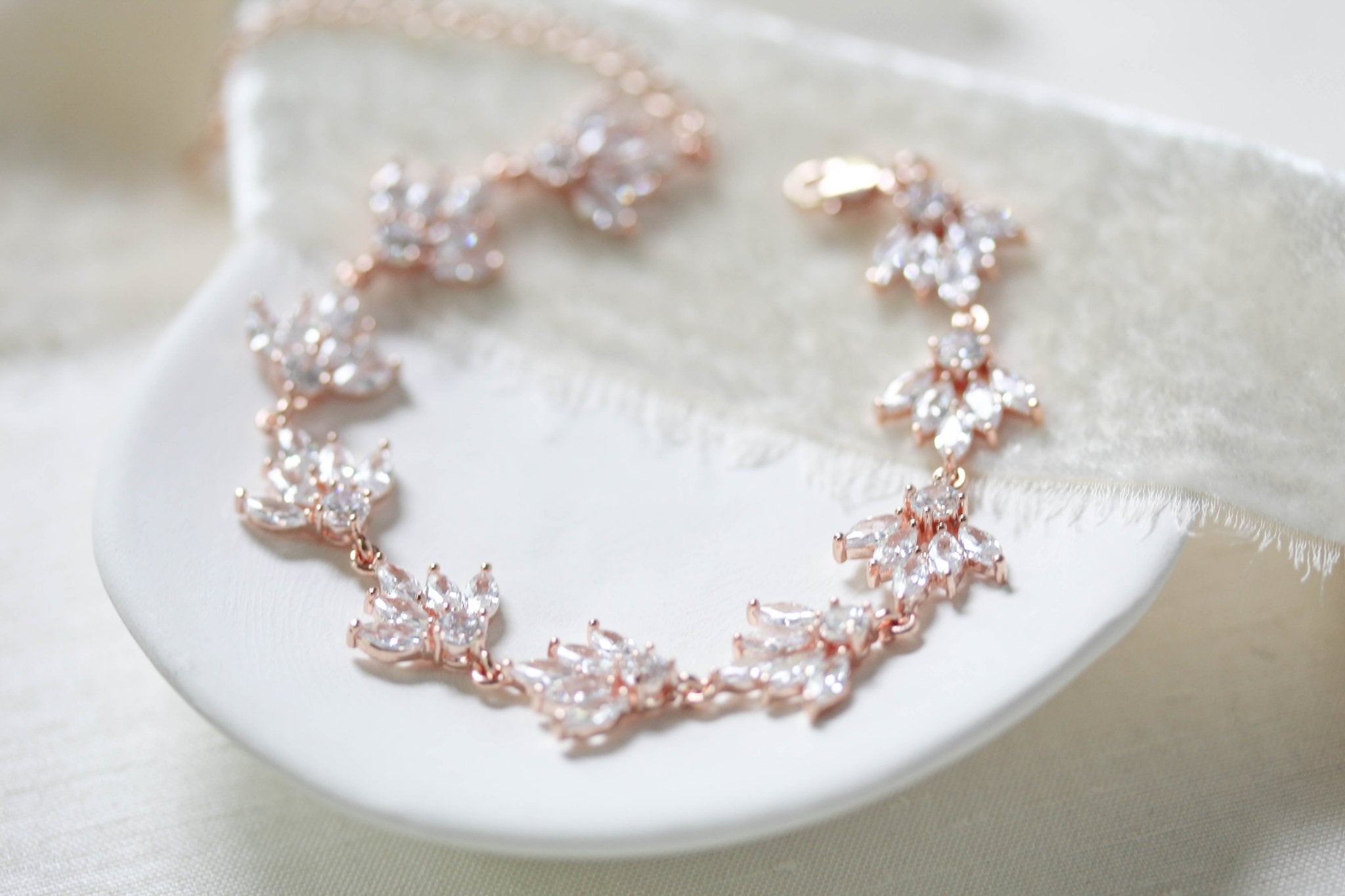 Rose gold crystal bridal bracelet - EMMA – Treasures by Agnes