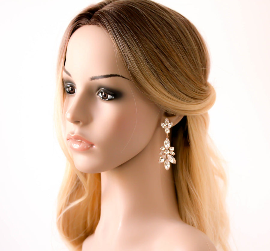 Rose gold crystal Bridal Chandelier earrings - COLETTE - Treasures by Agnes