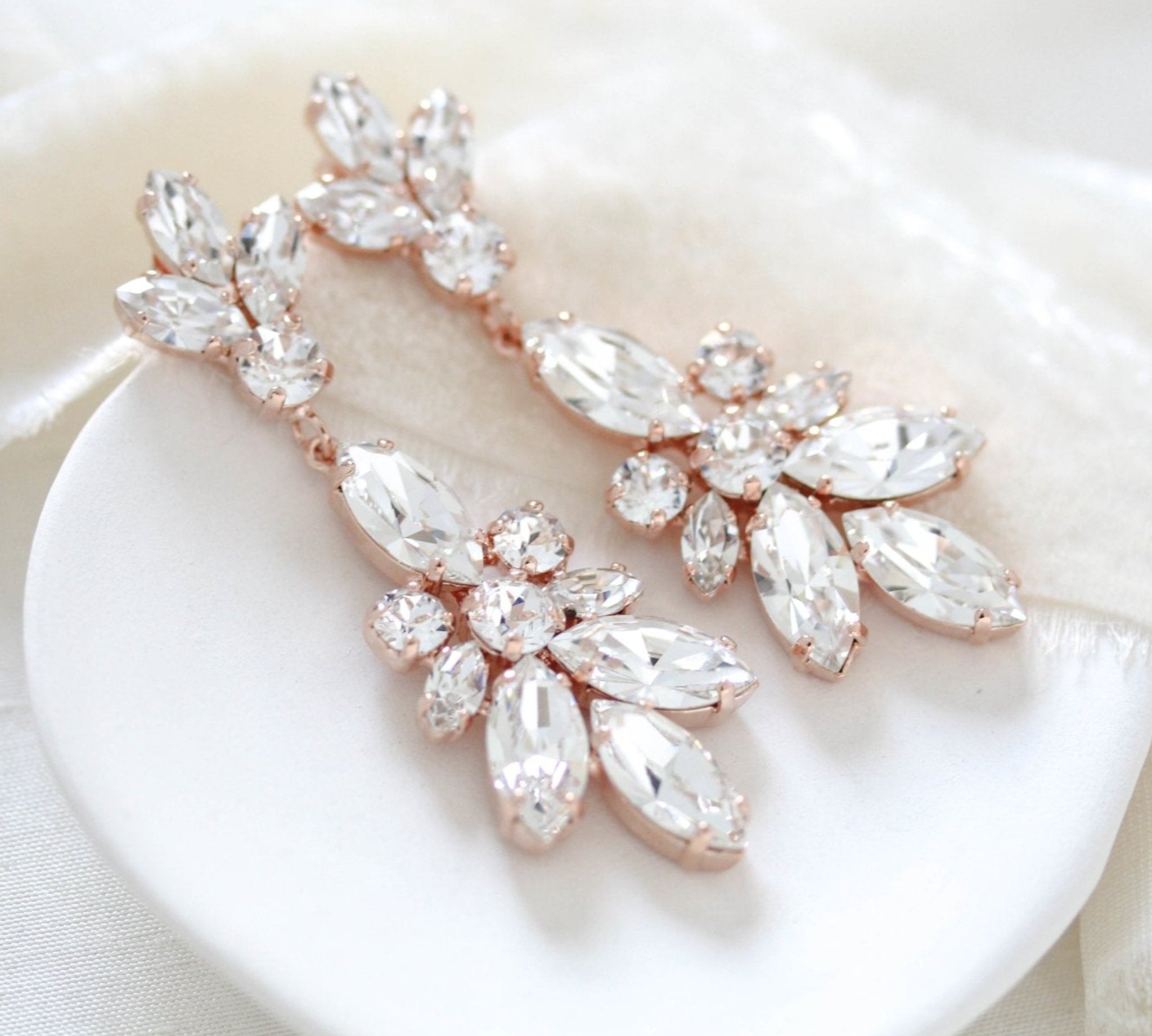 Rose gold crystal Bridal Chandelier earrings - COLETTE - Treasures by Agnes