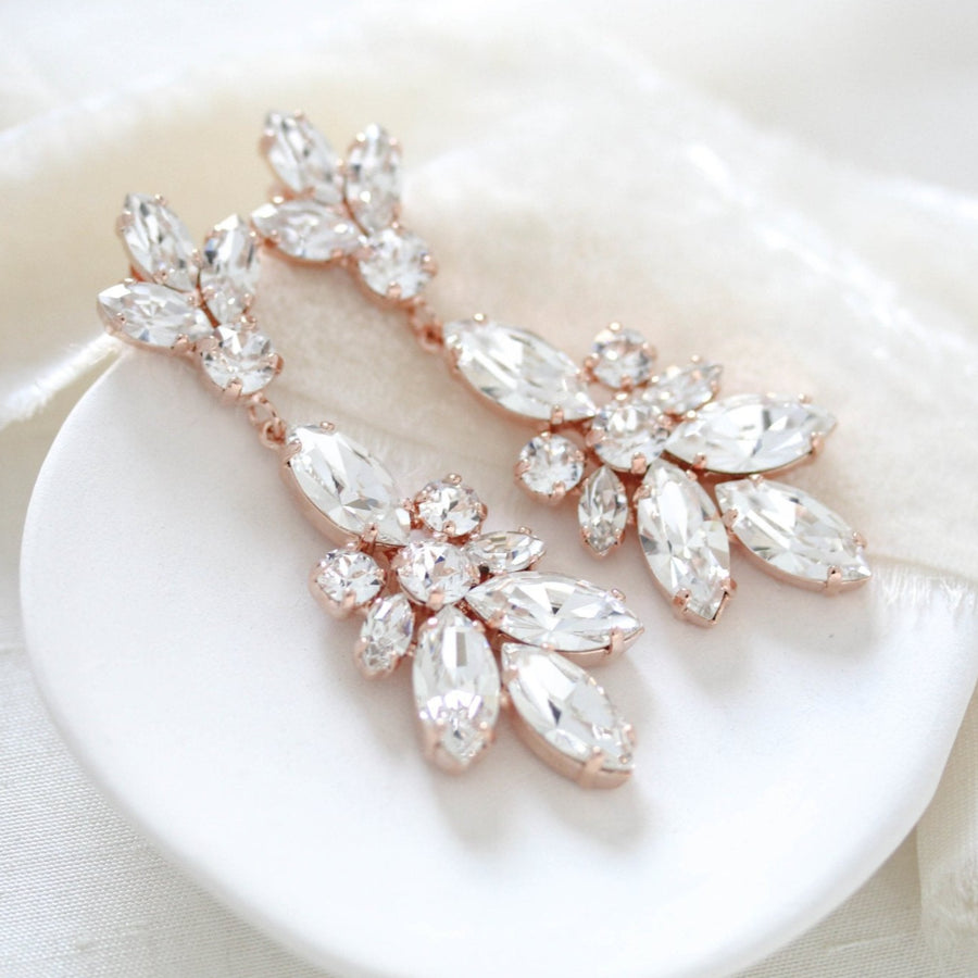 Rose gold crystal Bridal Chandelier earrings - COLETTE - Treasures by Agnes
