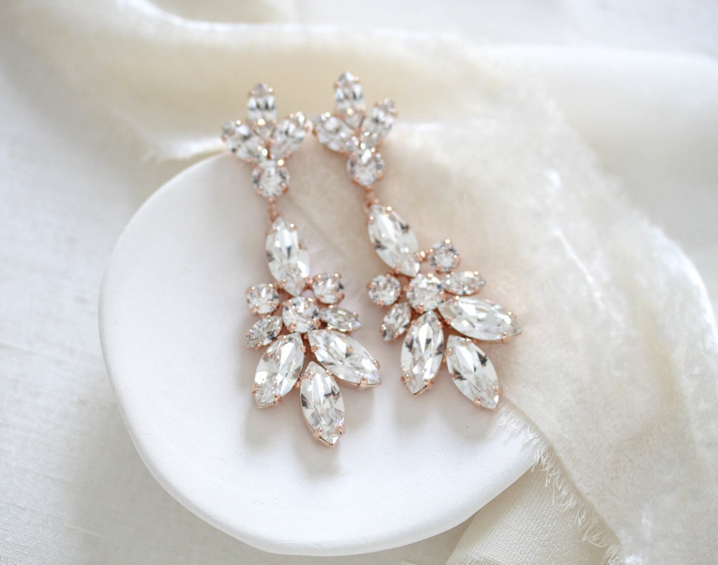 Rose gold crystal Bridal Chandelier earrings - COLETTE - Treasures by Agnes