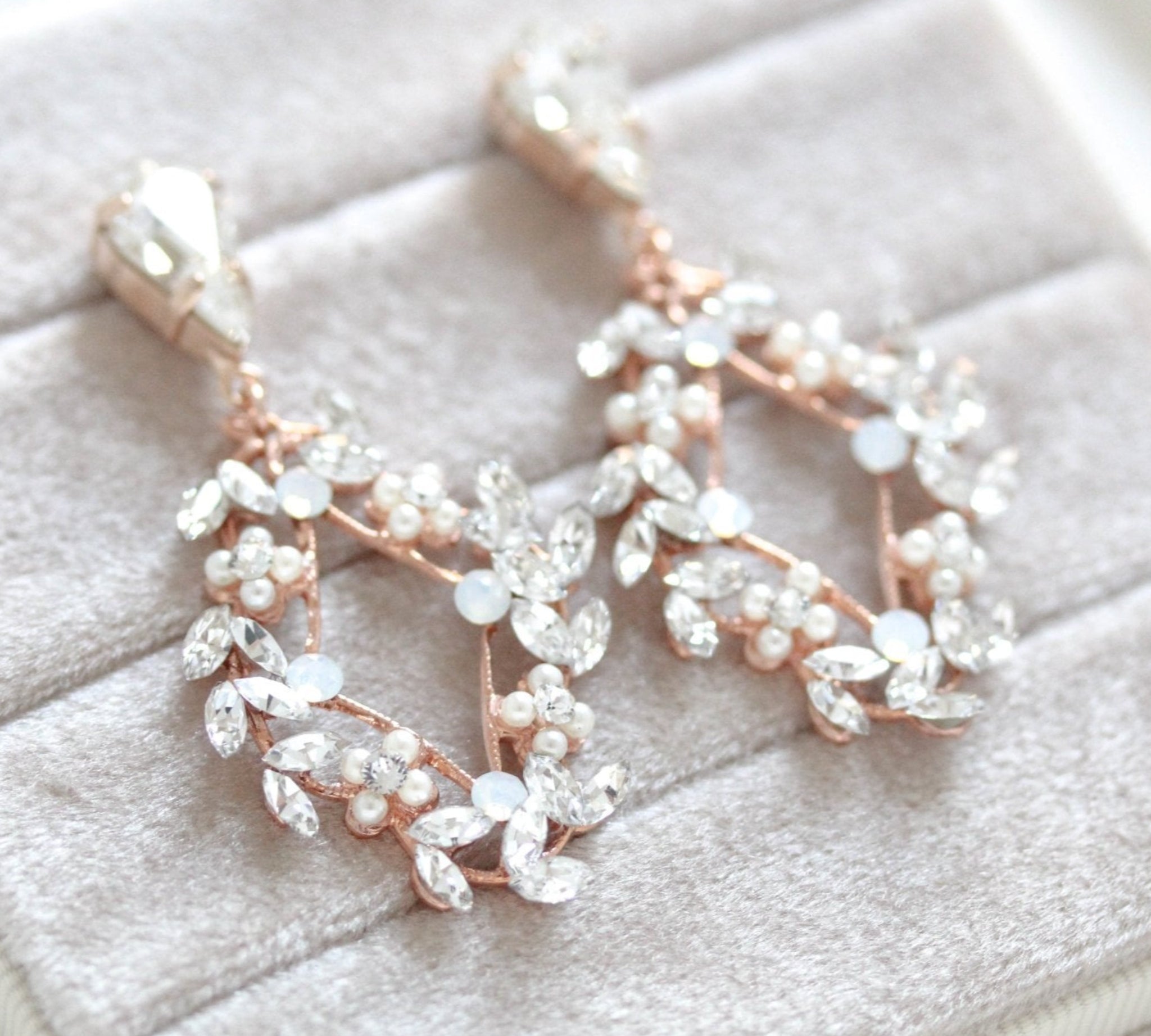 Rose gold Crystal Bridal earrings - AUDRA - Treasures by Agnes