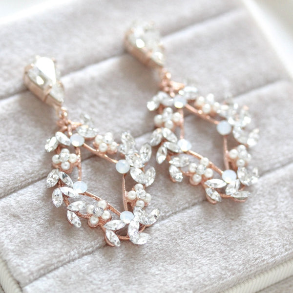 Rose gold Crystal Bridal earrings - AUDRA - Treasures by Agnes