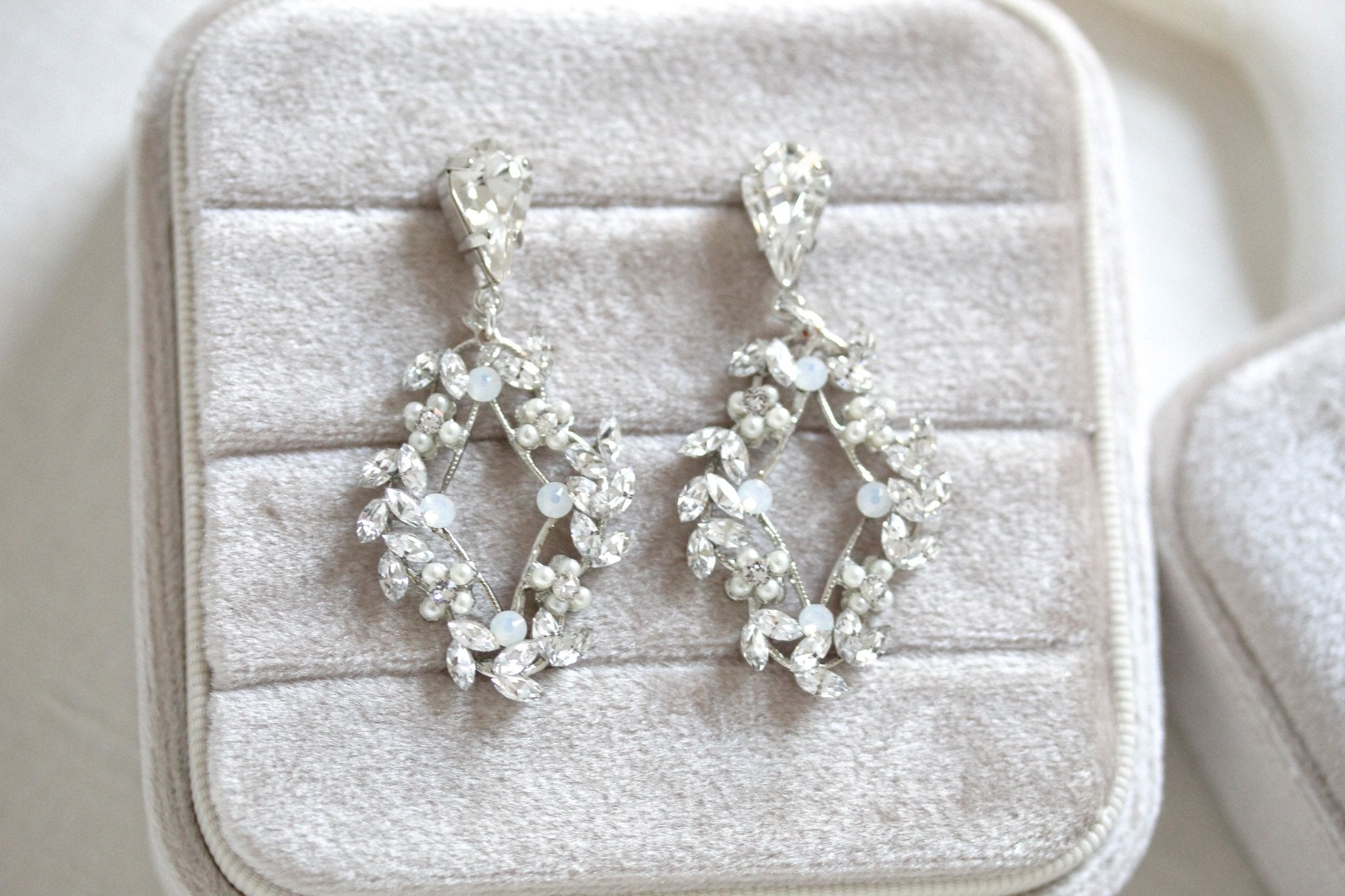 Rose gold Crystal Bridal earrings - AUDRA - Treasures by Agnes