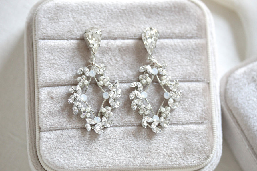 Rose gold Crystal Bridal earrings - AUDRA - Treasures by Agnes