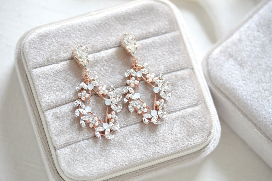 Rose gold Crystal Bridal earrings - AUDRA - Treasures by Agnes