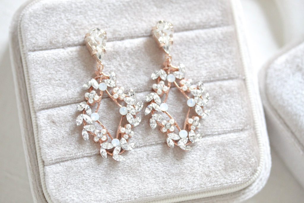 Rose gold Crystal Bridal earrings - AUDRA - Treasures by Agnes