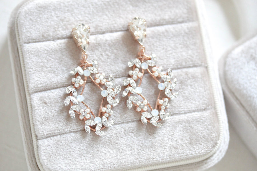 Rose gold Crystal Bridal earrings - AUDRA - Treasures by Agnes
