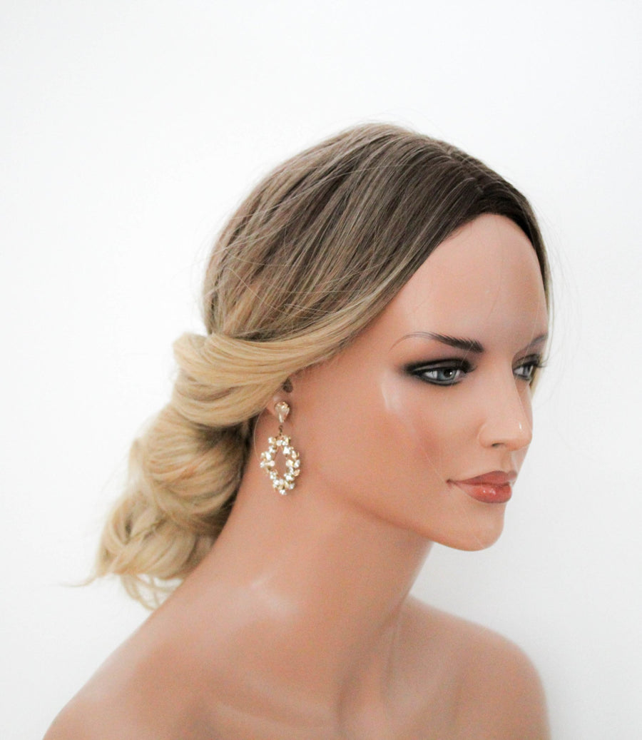 Rose gold Crystal Bridal earrings - AUDRA - Treasures by Agnes