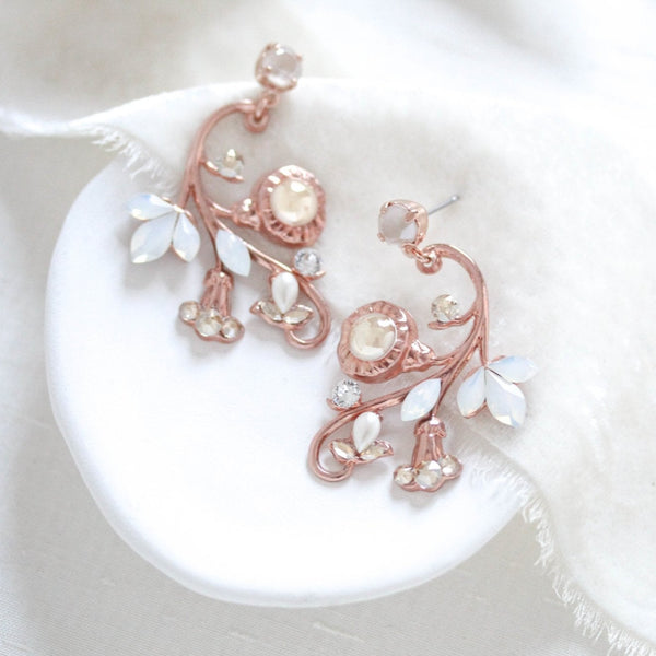 Rose gold crystal bridal earrings - REMI - Treasures by Agnes