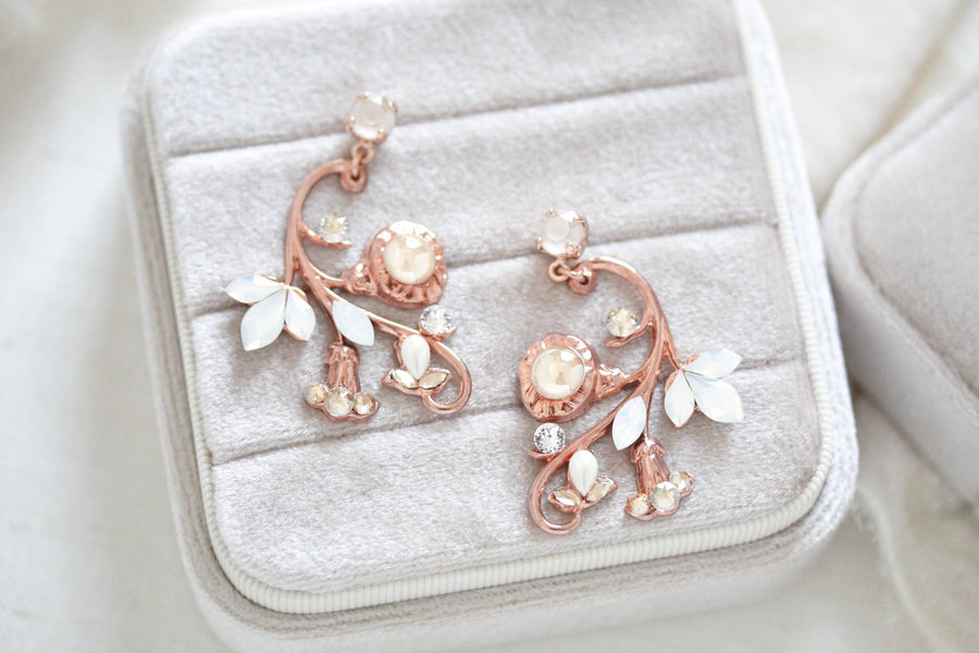 Rose gold crystal bridal earrings - REMI - Treasures by Agnes