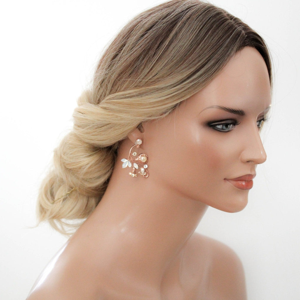 Rose gold crystal bridal earrings - REMI - Treasures by Agnes