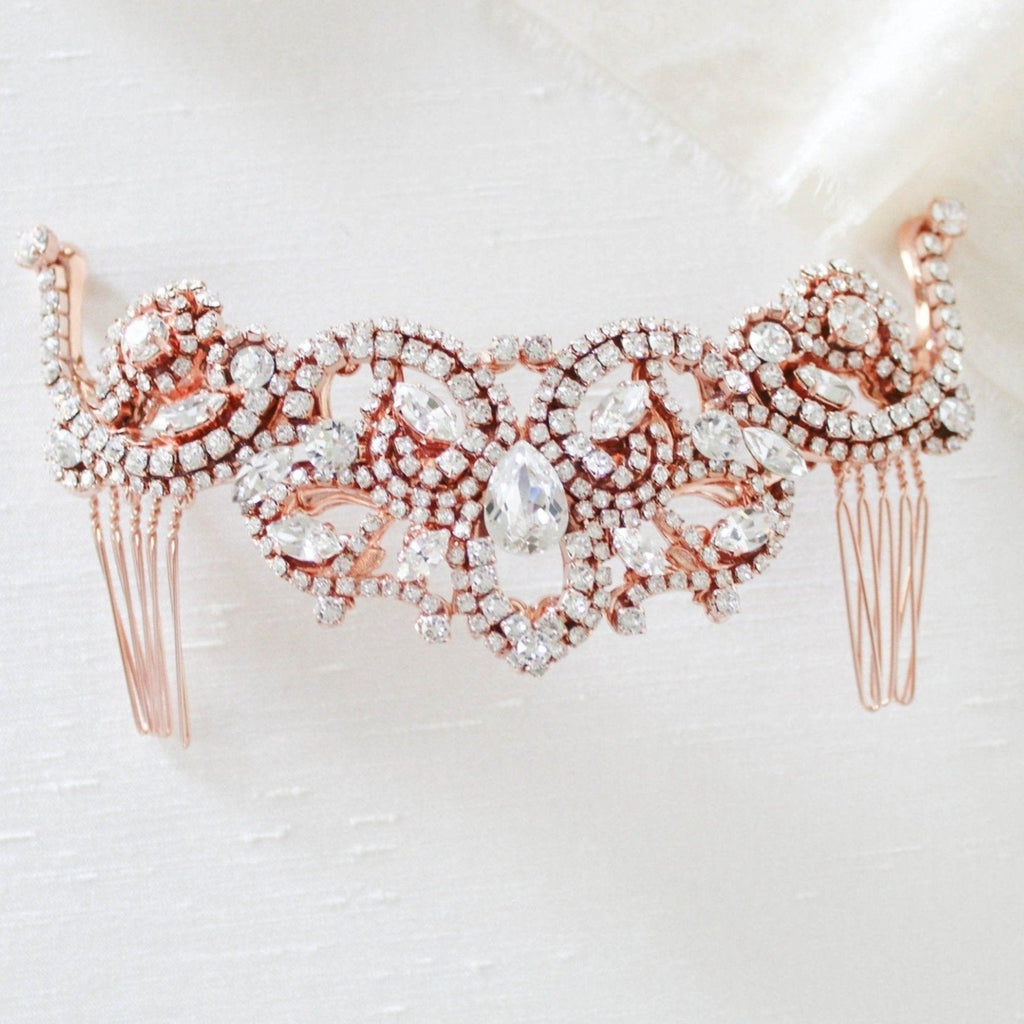 Rose gold crystal Bridal hair comb - CARLY - Treasures by Agnes