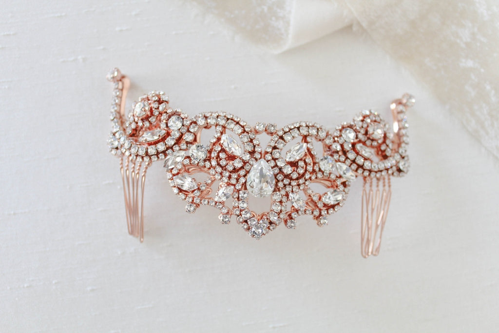Rose gold crystal Bridal hair comb - CARLY - Treasures by Agnes