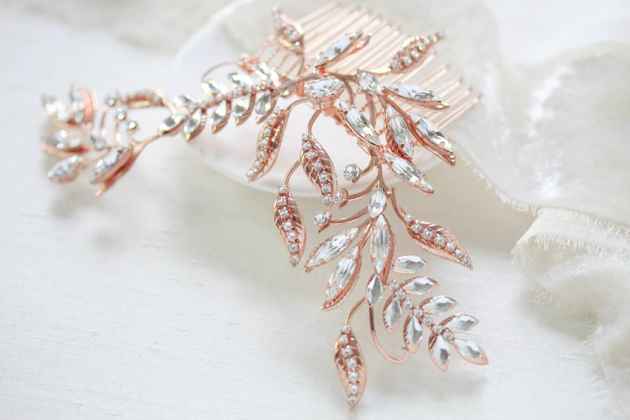 Rose gold crystal Bridal hair comb - CATHERINE - Treasures by Agnes