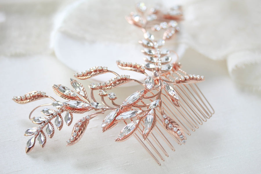 Rose gold crystal Bridal hair comb - CATHERINE - Treasures by Agnes