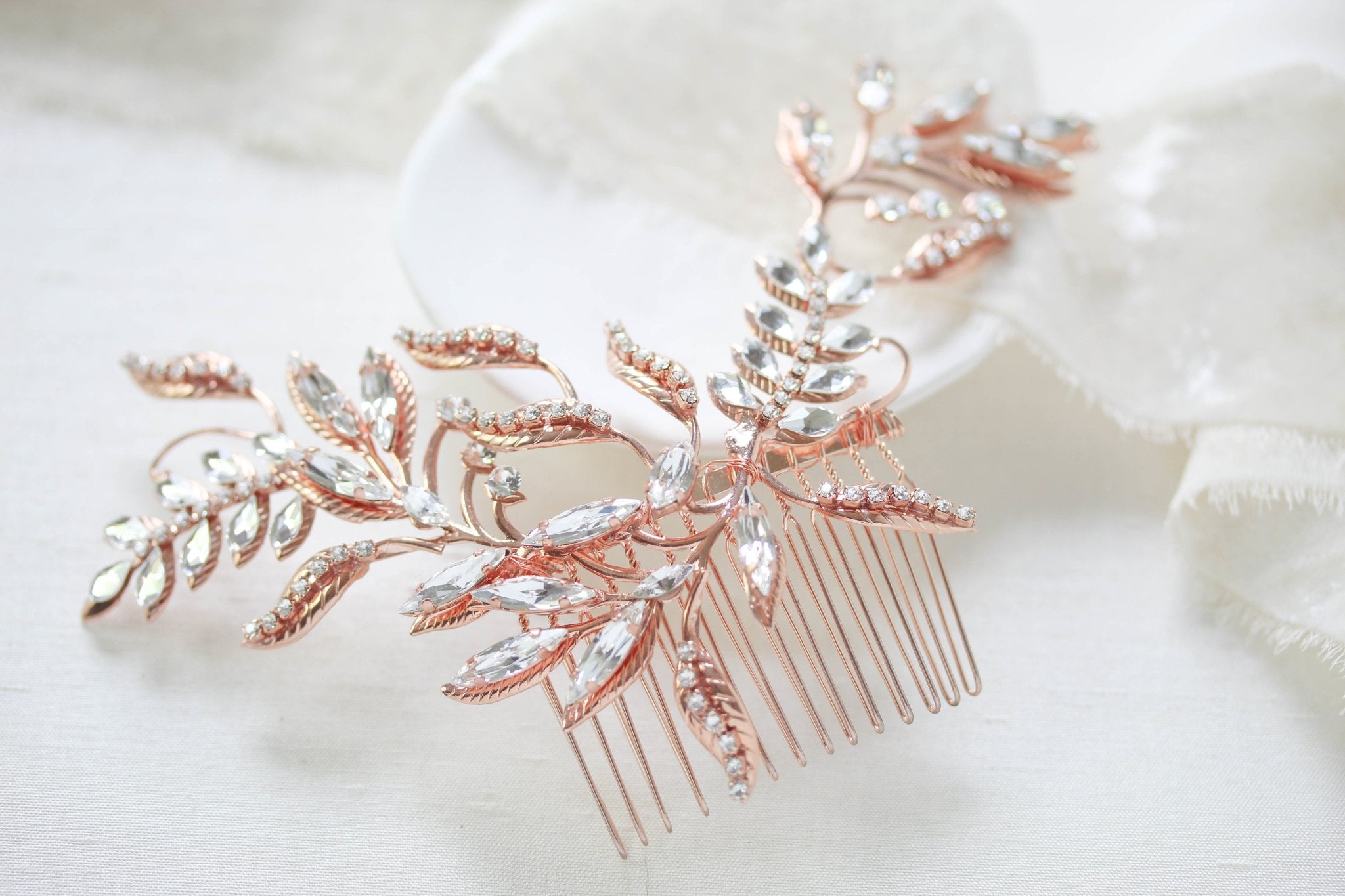 Rose gold crystal Bridal hair comb - CATHERINE - Treasures by Agnes