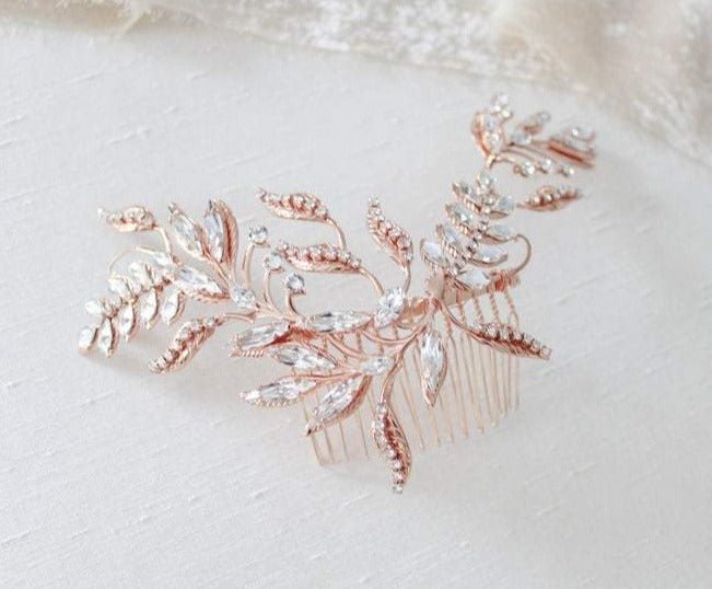 Rose gold crystal Bridal hair comb - CATHERINE - Treasures by Agnes