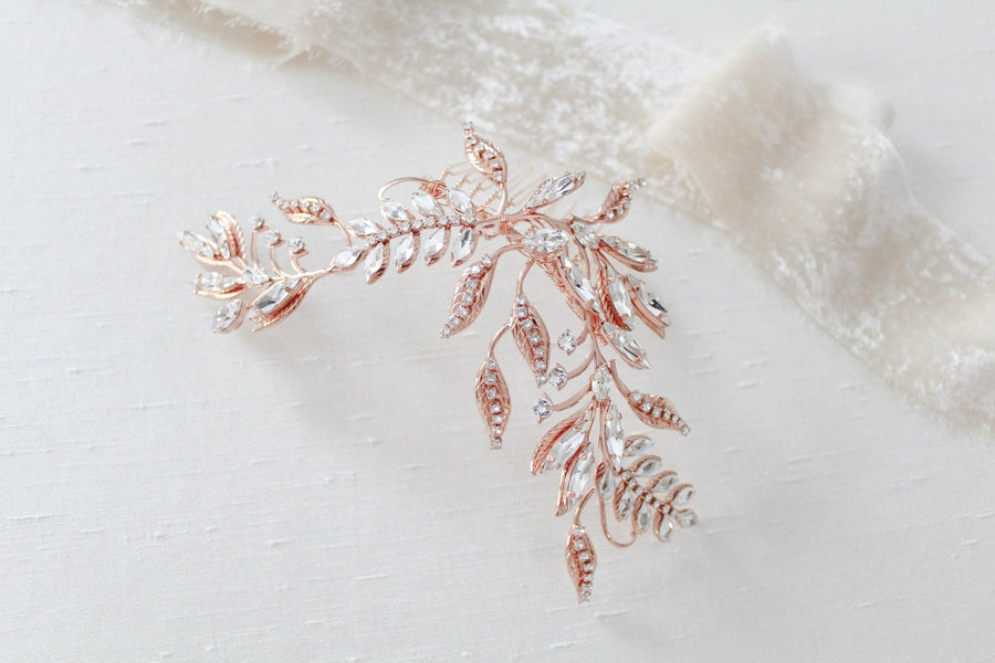 Rose gold crystal Bridal hair comb - CATHERINE - Treasures by Agnes