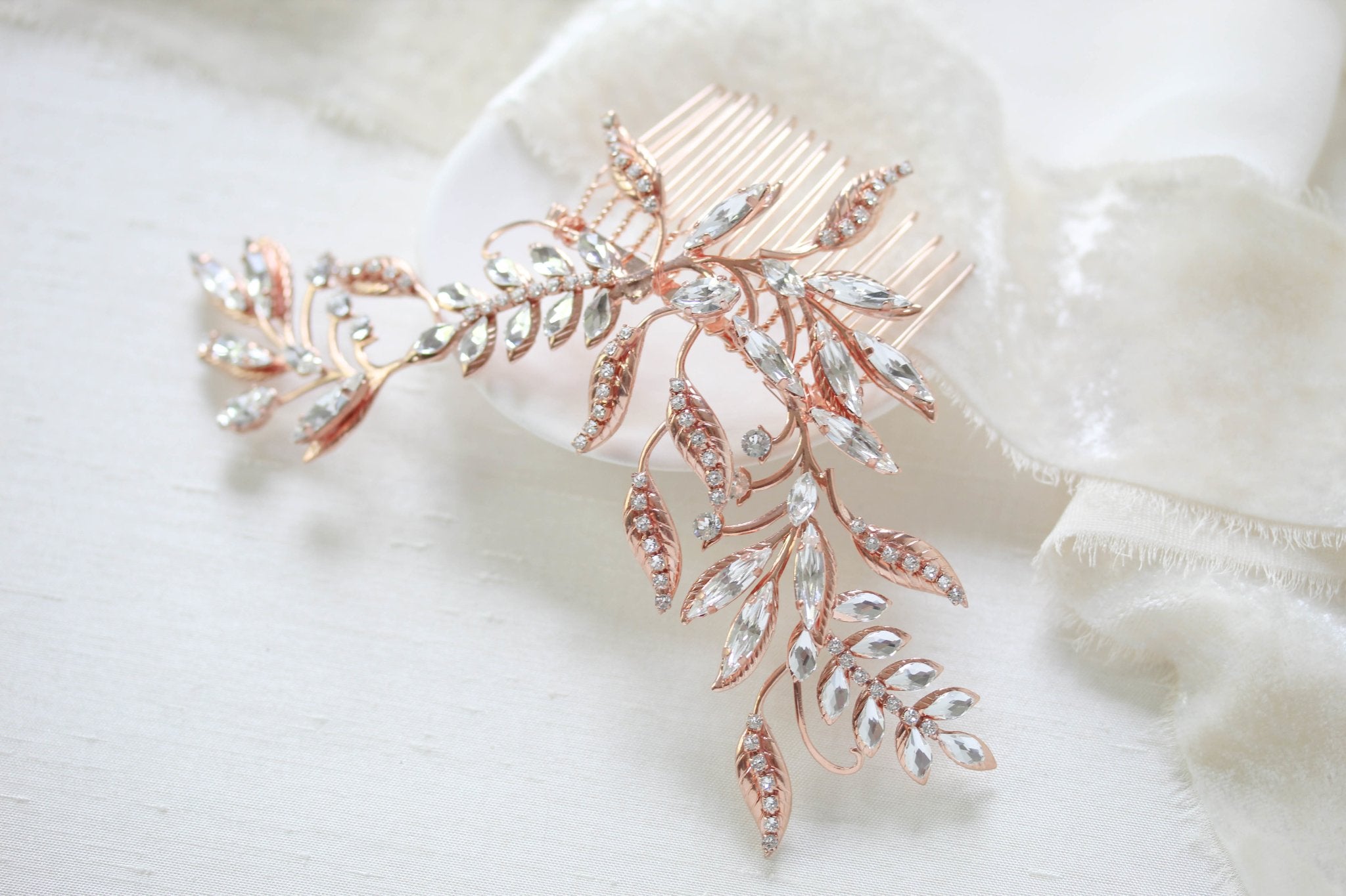 Rose gold crystal Bridal hair comb - CATHERINE - Treasures by Agnes