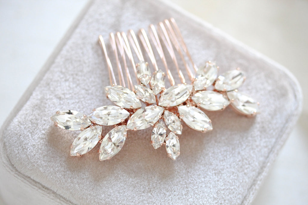 Rose gold crystal bridal hair comb - JILL - Treasures by Agnes