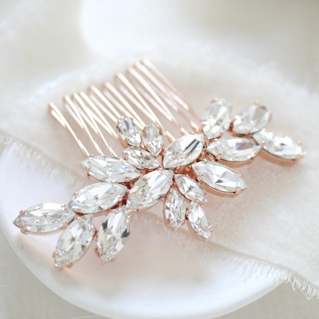 Rose gold crystal bridal hair comb - JILL - Treasures by Agnes