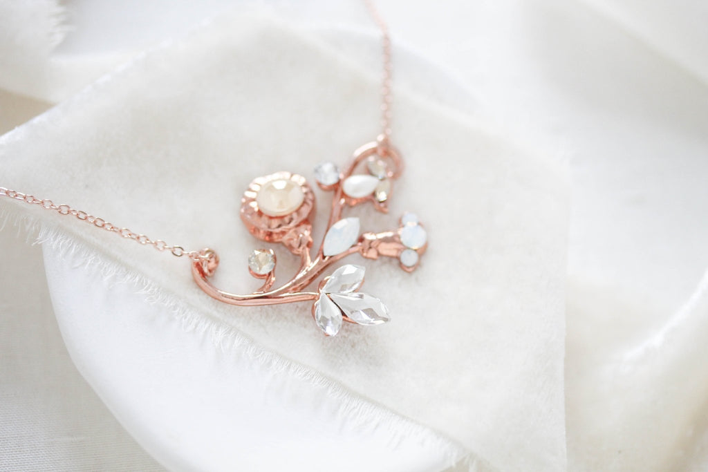 Rose gold crystal bridal necklace - REMI - Treasures by Agnes