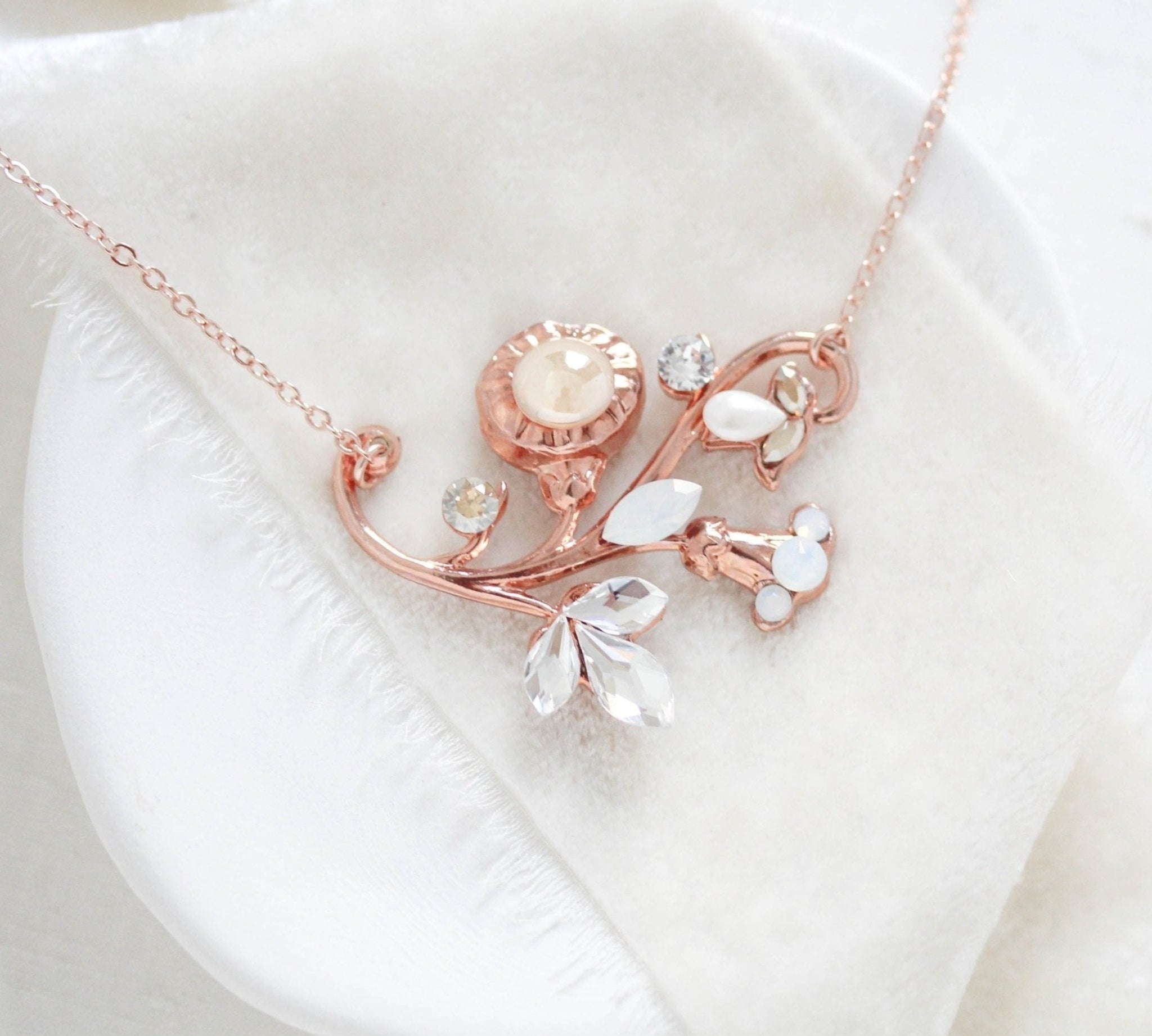 Rose gold crystal bridal necklace - REMI - Treasures by Agnes