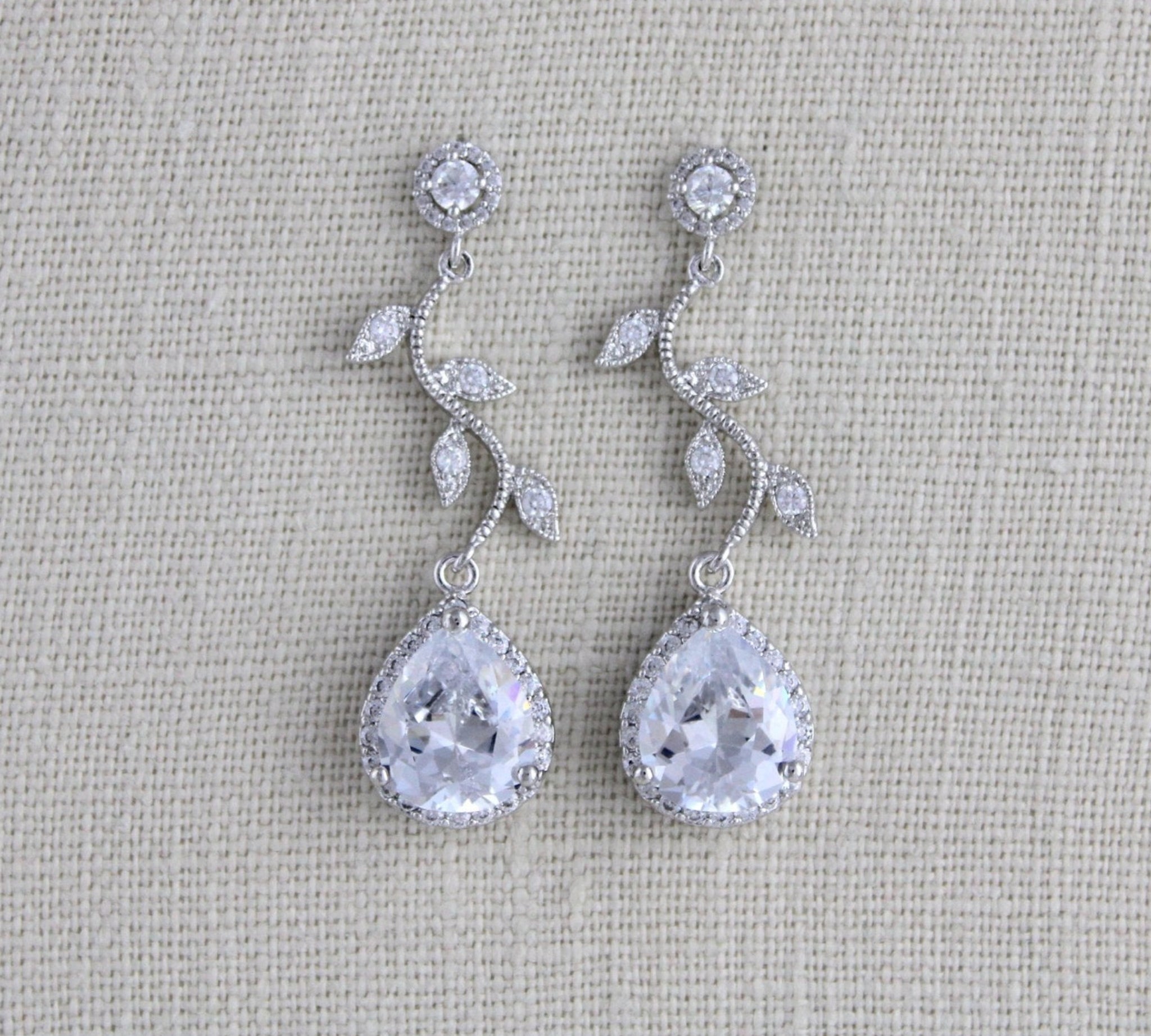 Rose gold crystal drop leaf bridal earrings - RYLIE - Treasures by Agnes