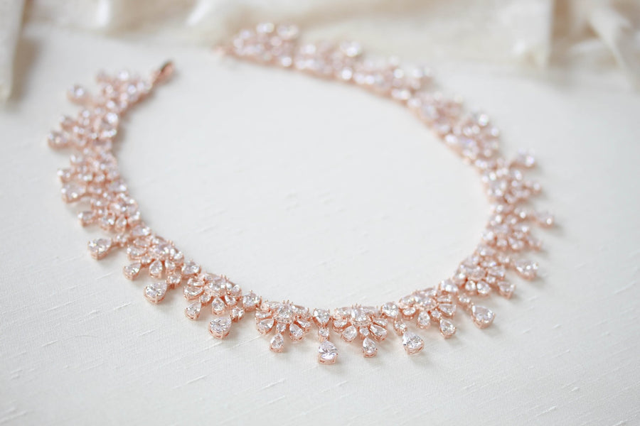 Rose gold crystal drop statement necklace - ADDISON - Treasures by Agnes