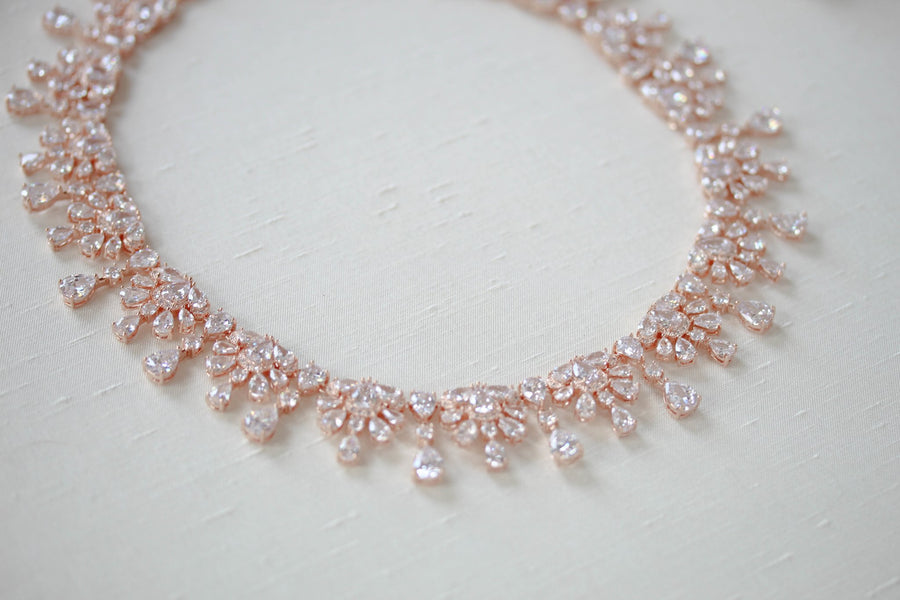 Rose gold crystal drop statement necklace - ADDISON - Treasures by Agnes