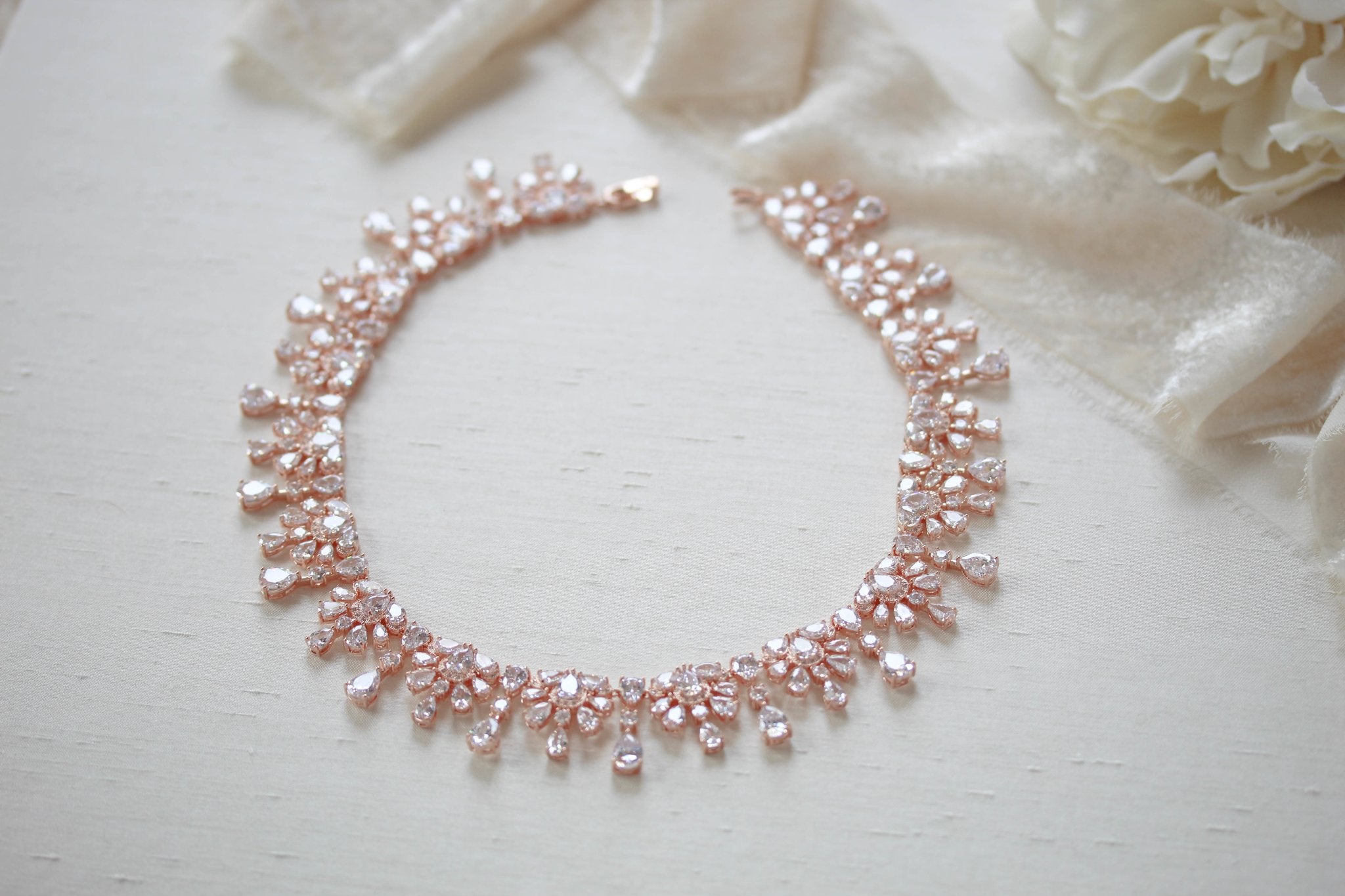 Rose gold crystal drop statement necklace - ADDISON - Treasures by Agnes