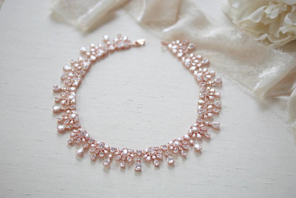 Rose gold crystal drop statement necklace - ADDISON - Treasures by Agnes
