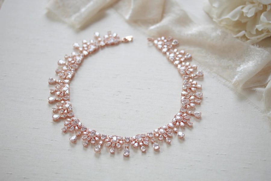 Rose gold crystal drop statement necklace - ADDISON - Treasures by Agnes