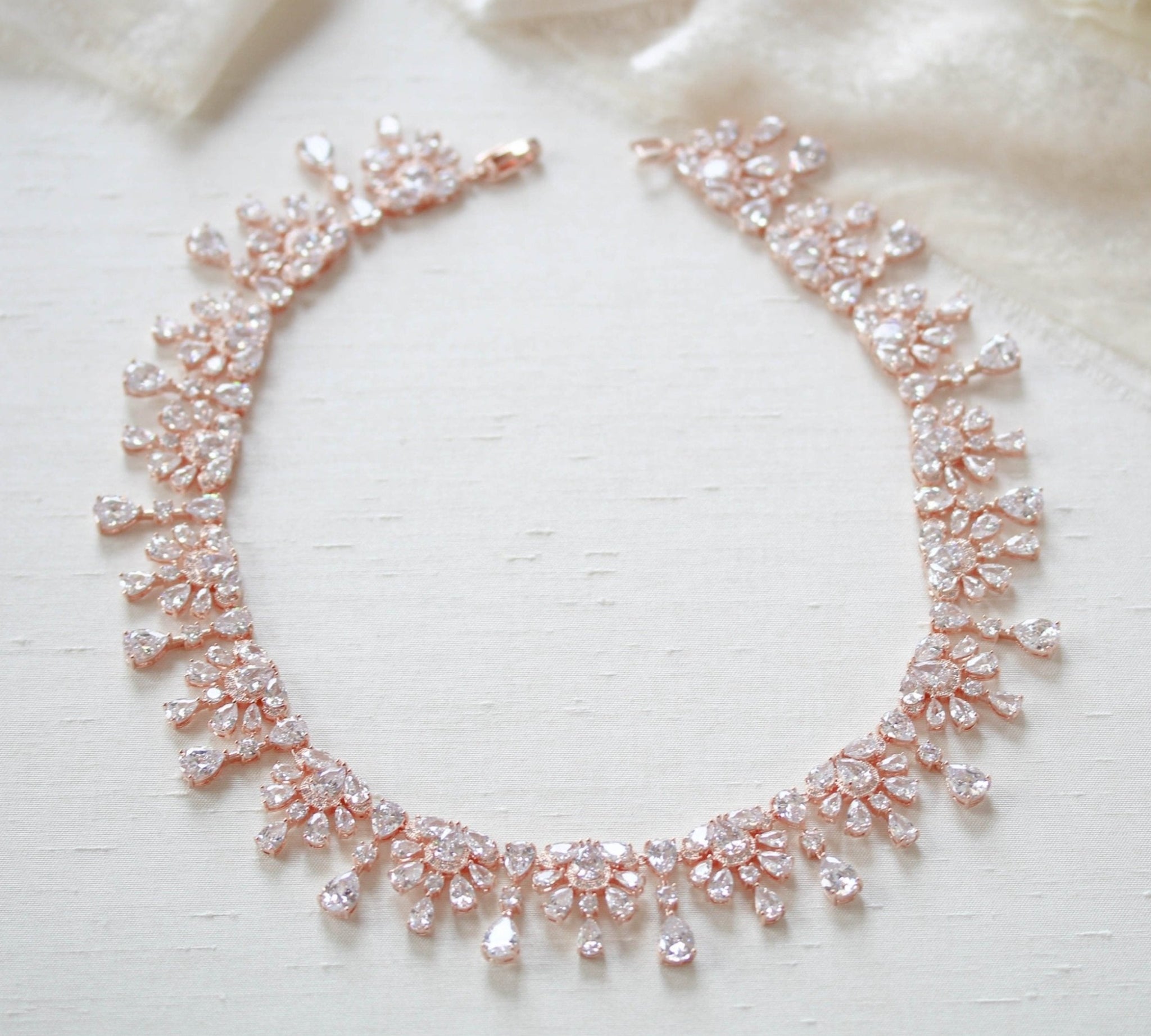 Rose gold crystal drop statement necklace - ADDISON - Treasures by Agnes