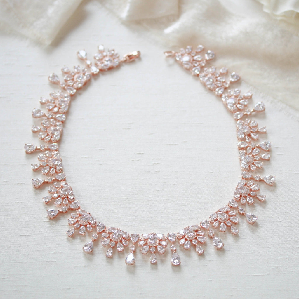 Rose gold crystal drop statement necklace - ADDISON - Treasures by Agnes