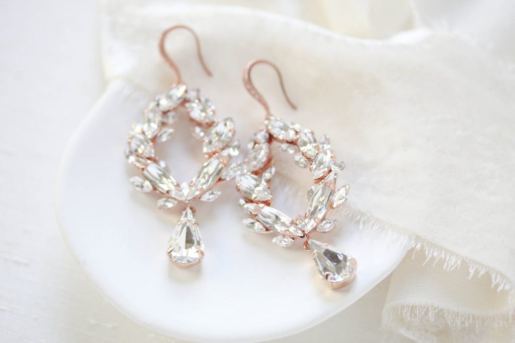 Rose gold crystal hoop bridal earrings - CASEY - Treasures by Agnes