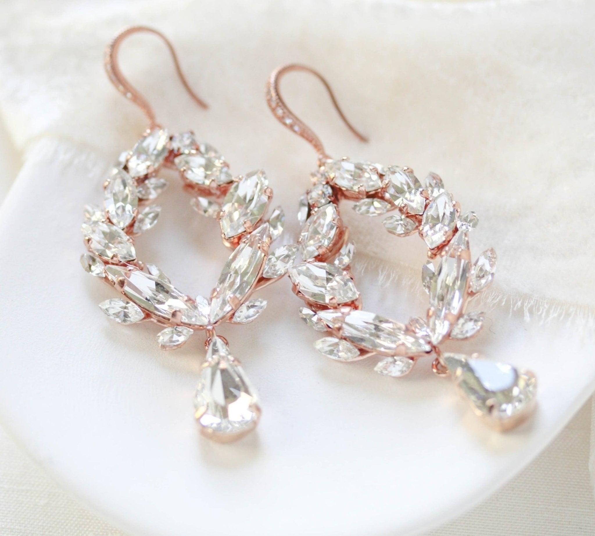 Rose gold crystal hoop bridal earrings - CASEY - Treasures by Agnes