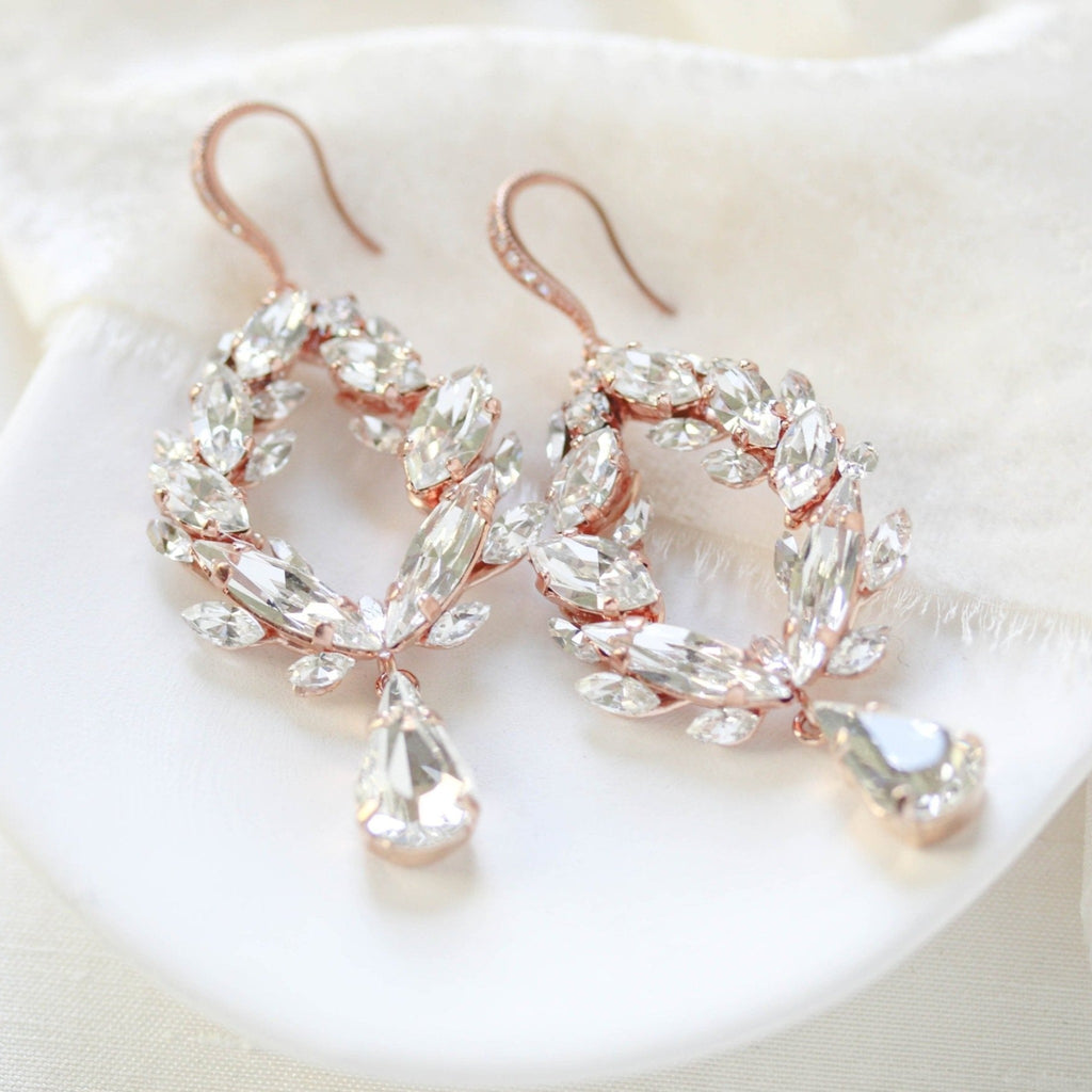 Rose gold crystal hoop bridal earrings - CASEY - Treasures by Agnes