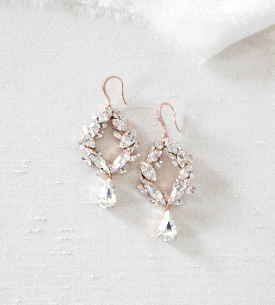 Rose gold crystal hoop bridal earrings - CASEY - Treasures by Agnes