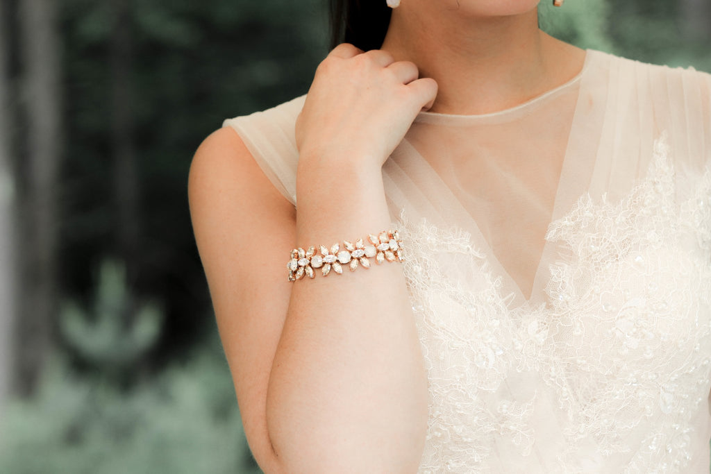 Rose gold crystal statement bridal bracelet - ALYSSA - Treasures by Agnes